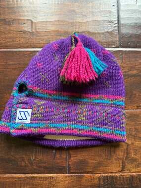 Vintage 80s Murray Merkley Handmade Virgin Wool Tassel Pom Beanie Ski Hat